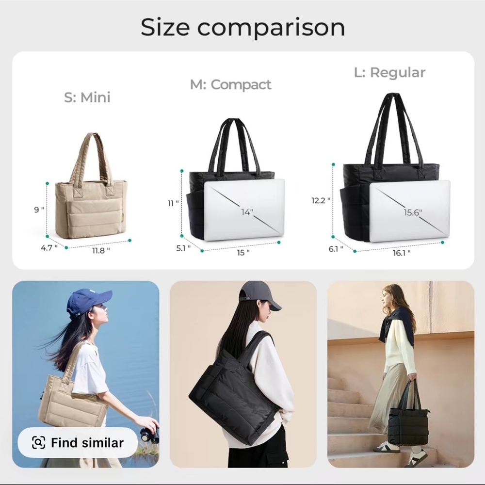 Bagsmart Black Quilted Tote Bag - Picture 3 of 5